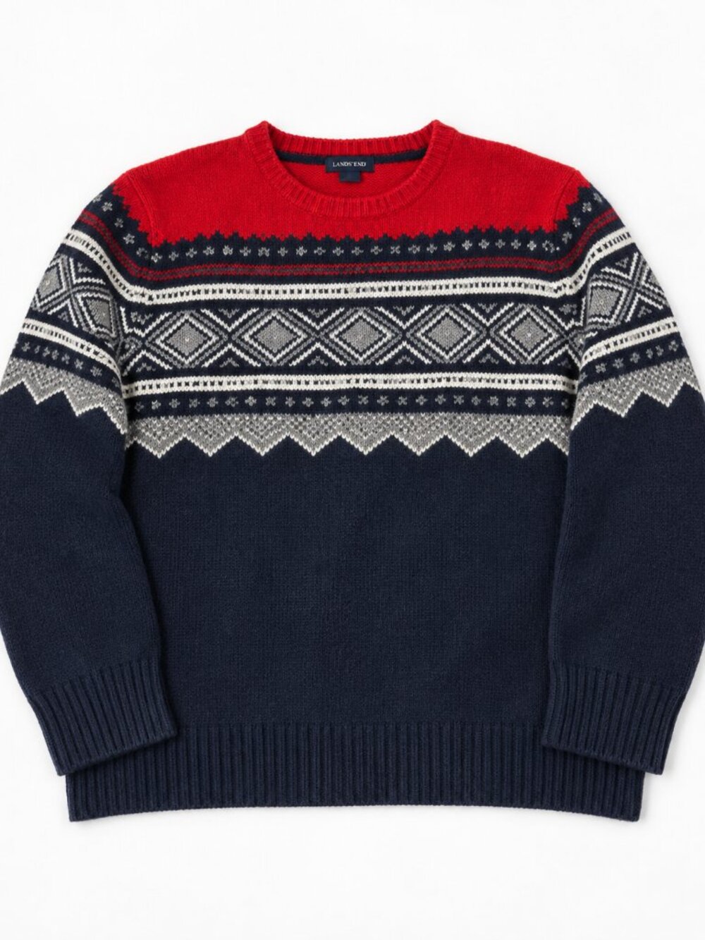 Vintage 90s Lands’ End Men XL Lambswool Fair Isle Nordic Ski Sweater